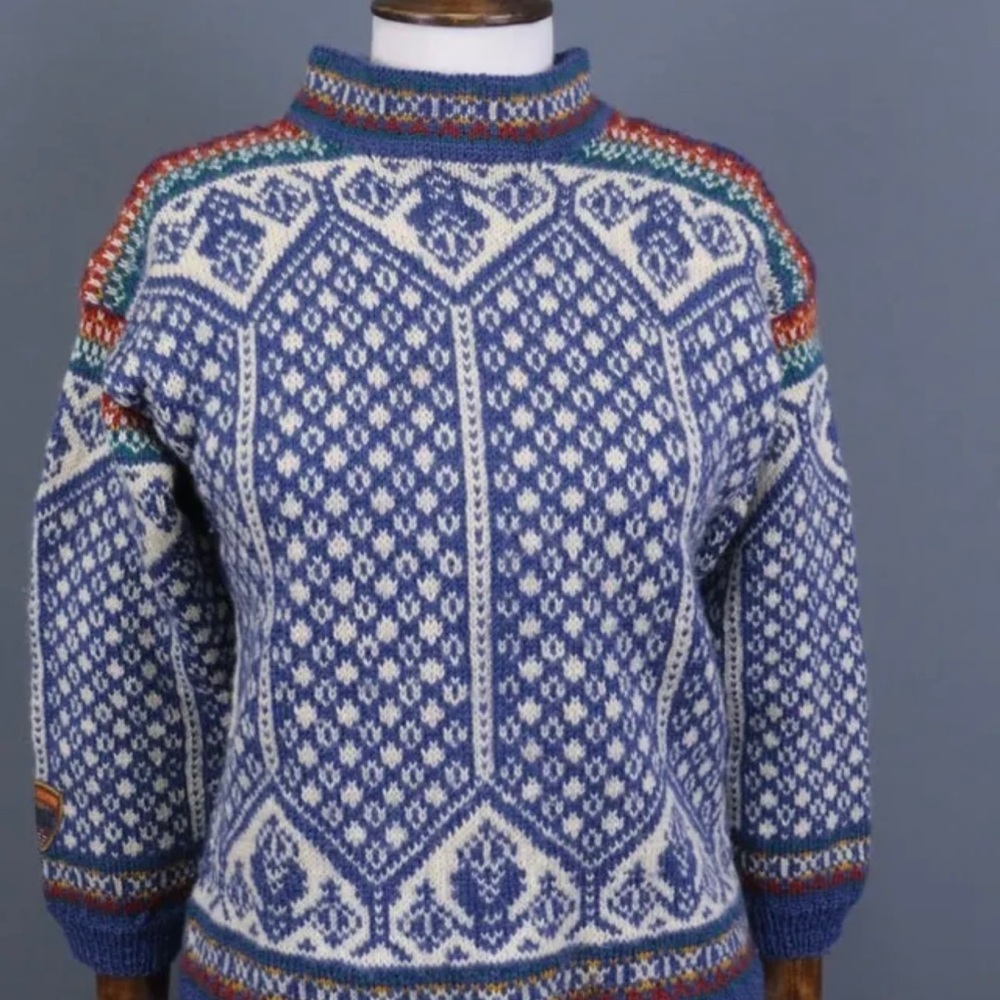 DALE OF NORWAY Blue Snowflake Wool Knit Ski Pullover Sweater Size S/M